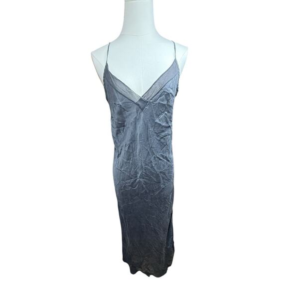 August Silk Intimates Long Slip Dress Nightie Med Black side slit Vintage Vamp - Picture 1 of 6